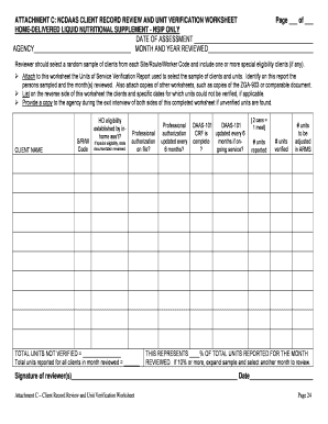 NCDAAS Client Record Review Worksheet