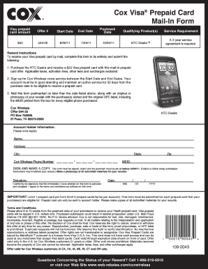 Cox Visa Prepaid Card Mail-In Form