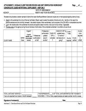 NCDAAS Client Record Review Worksheet