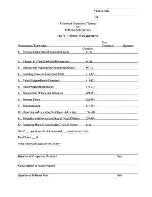 In-Home Aide Competency Testing Form