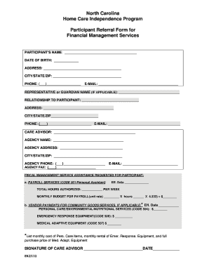 North Carolina Home Care Independence Program Participant Referral Form