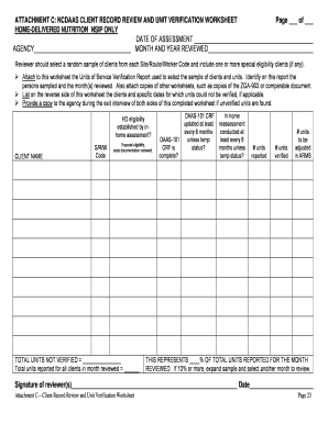 NCDAAS Client Record Review Worksheet