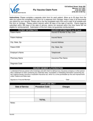 Flu Vaccine Claim Form