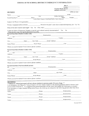 Odessa R-VII School District Emergency Information Form