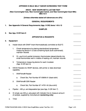 FDA Bulk Milk Tanker Screening Test Form