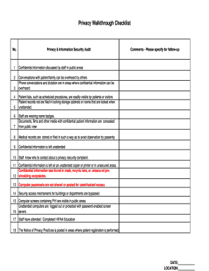 Privacy Walkthrough Checklist