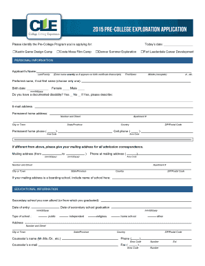 2015 Pre-College Exploration Application