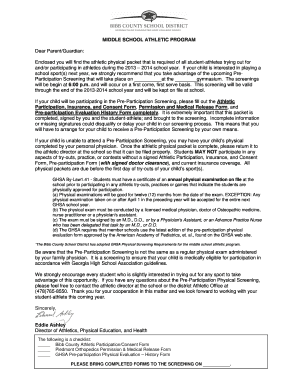 Middle School Athletic Participation Consent Form