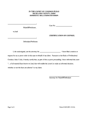 Certification of Counsel Form