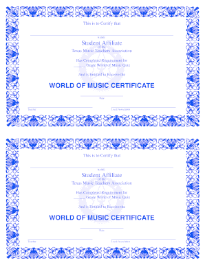 World of Music Certificate