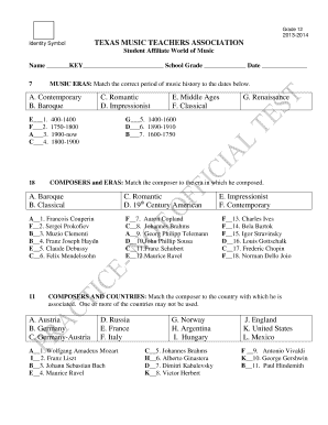 Texas Music Teachers Association Grade 12 Music Quiz