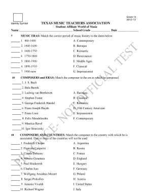 Texas Music Teachers Association Grade 10 Music Quiz