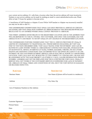 ONcbx 911 Emergency Service Agreement