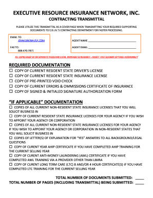 Executive Resource Insurance Network Contracting Transmittal