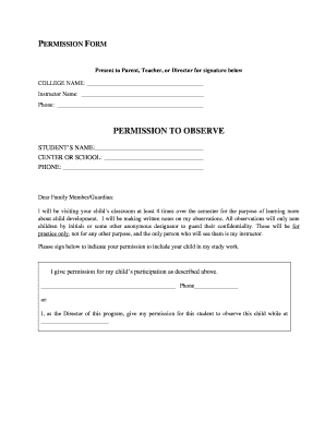 Permission to Observe Student Form