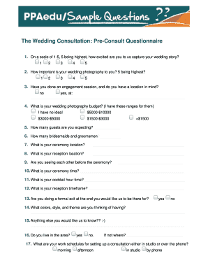Wedding Consultation Pre-Consult Questionnaire