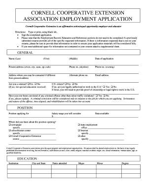 Cornell Cooperative Extension Employment Application