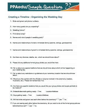 Wedding Day Timeline Form