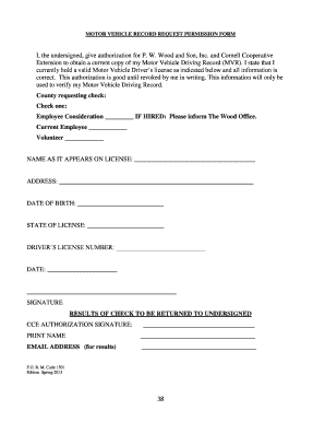 Motor Vehicle Record Request Permission Form