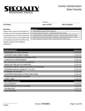 Cardiac Catheterization Skills Checklist