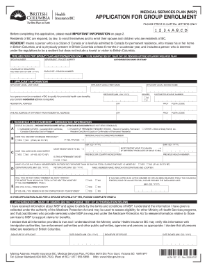 Medical Services Plan Group Enrolment Application