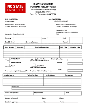 North Carolina State University Purchase Request Form