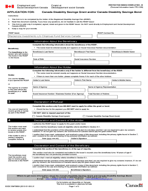 Canada Disability Savings Grant and Bond Application
