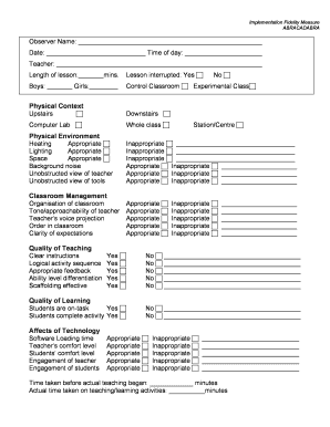 ABRA-Specific Classroom Observation Form