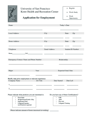 University of San Francisco Work-Study Application
