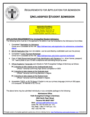 REQUIREMENTS FOR APPLICATION FOR ADMISSION