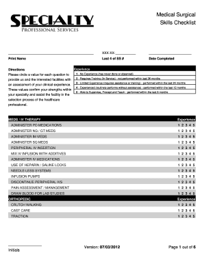 Medical Surgical Skills Checklist
