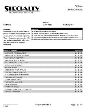 Dialysis Skills Checklist