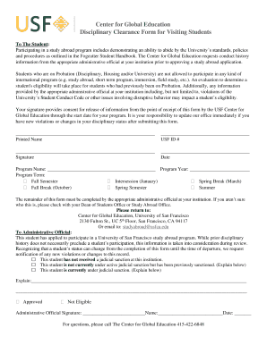 Disciplinary Clearance Form for Visiting Students