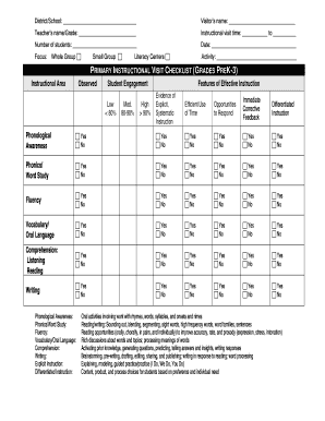 Primary Instructional Visit Checklist