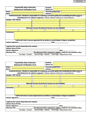 Fayetteville State University Advisement Verification Form