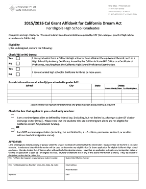2015/2016 Cal Grant Affidavit for California Dream Act