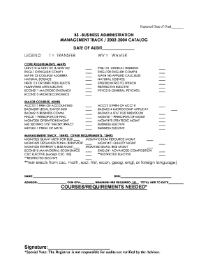 Business Administration Degree Audit Form