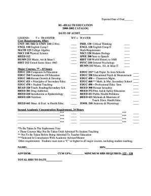 BS HEALTH EDUCATION 2000-2002 CATALOG DATE OF AUDIT - faculty uncfsu