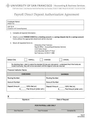 Payroll Direct Deposit Authorization Agreement