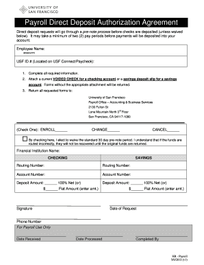 Payroll Direct Deposit Authorization Agreement