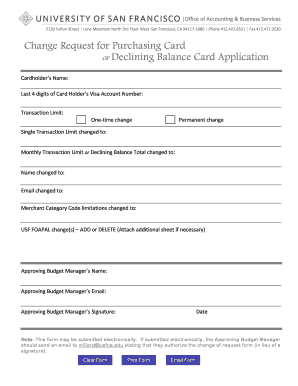 Change Request for Purchasing Card