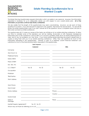 Estate Planning Questionnaire for Married Couple