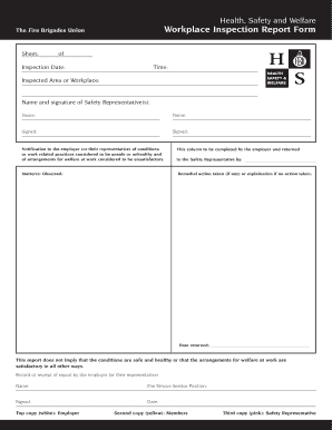 Fire Brigades Union Workplace Inspection Report Form