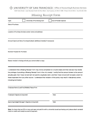 Missing Receipt Form