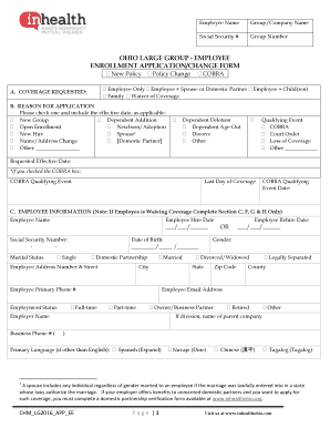 Ohio Large Group Employee Enrollment Application