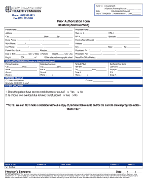 Prior Authorization Form for Desferal