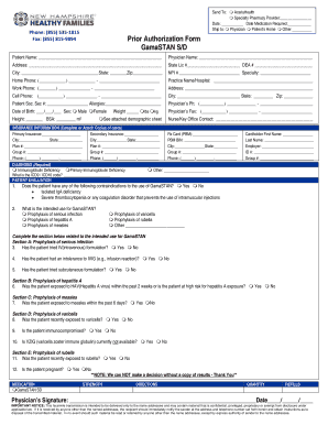 Prior Authorization Form for GamaSTAN S/D