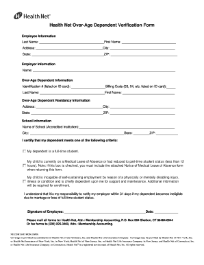 Health Net Over-Age Dependent Verification Form