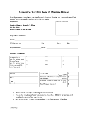 Request for Certified Copy of Marriage License