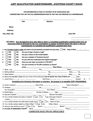 Jury Qualification Questionnaire
